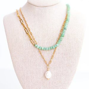 Waterproof Pearl paperclip chain gold layering necklace Long Pearl Necklace Gift